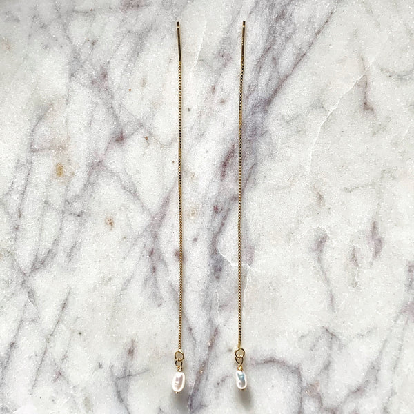Small pearls on gold threader earrings